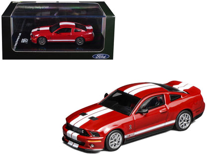 2007 Ford Mustang Shelby GT500 Torch Red with White Stripes 1/64 Diecast Model Car by MotorHelix & Greenlight-3