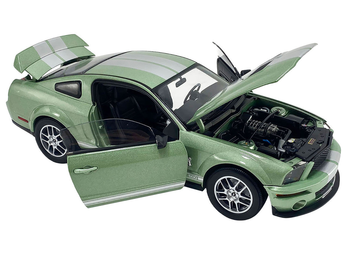 2007 Ford Shelby GT500 Lime Green Metallic with Silver Stripes "Shelby Collectibles" Series 1/18 Diecast Model Car by ACME-2