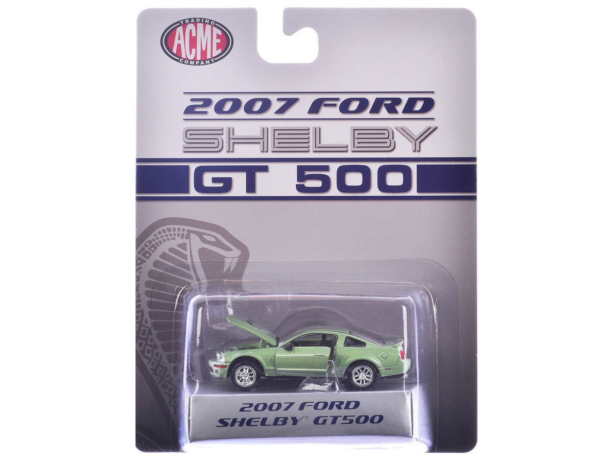 2007 Ford Shelby GT500 Lime Green Metallic with Silver Stripes "Shelby Collectibles" Series 1/64 Diecast Model Car by ACME-0