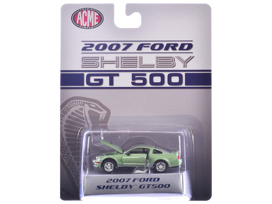 2007 Ford Shelby GT500 Lime Green Metallic with Silver Stripes "Shelby Collectibles" Series 1/64 Diecast Model Car by ACME-0