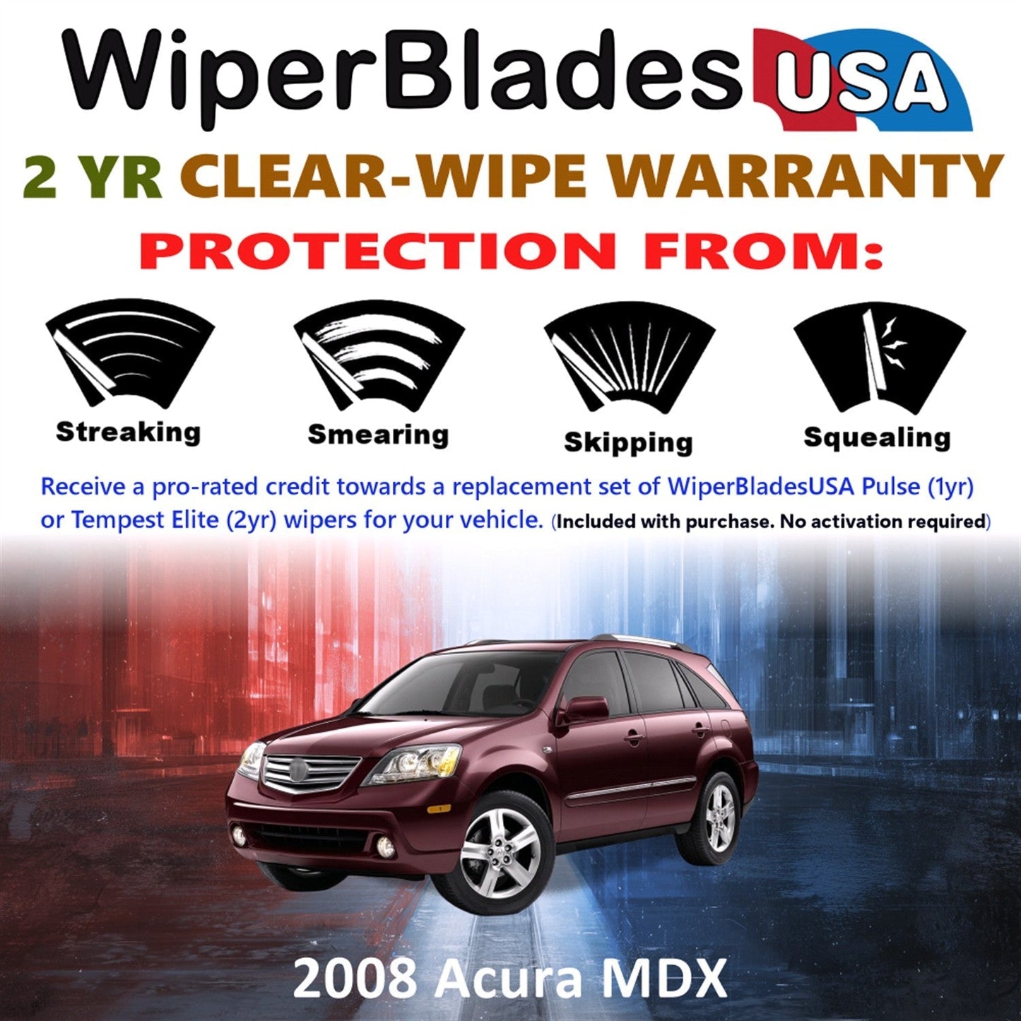 2008 Acura MDX Wiper Blades Set w/2yr Warranty (Set of 2) Tempest Elite Wipers-1