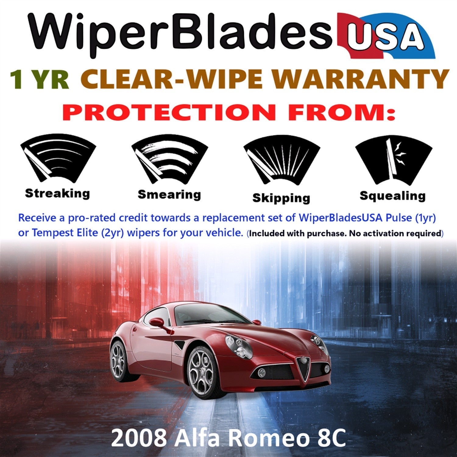 2008 Alfa Romeo 8C Wiper Blades Set w/1yr Warranty (Set of 2) Pulse Beam Wipers-1