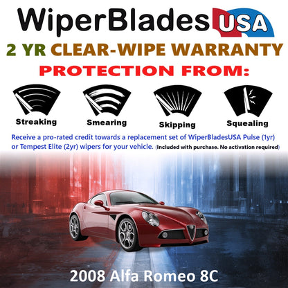 2008 Alfa Romeo 8C Wiper Blades Set w/2yr Wear Warranty (Set of 2) Tempest Elite-1