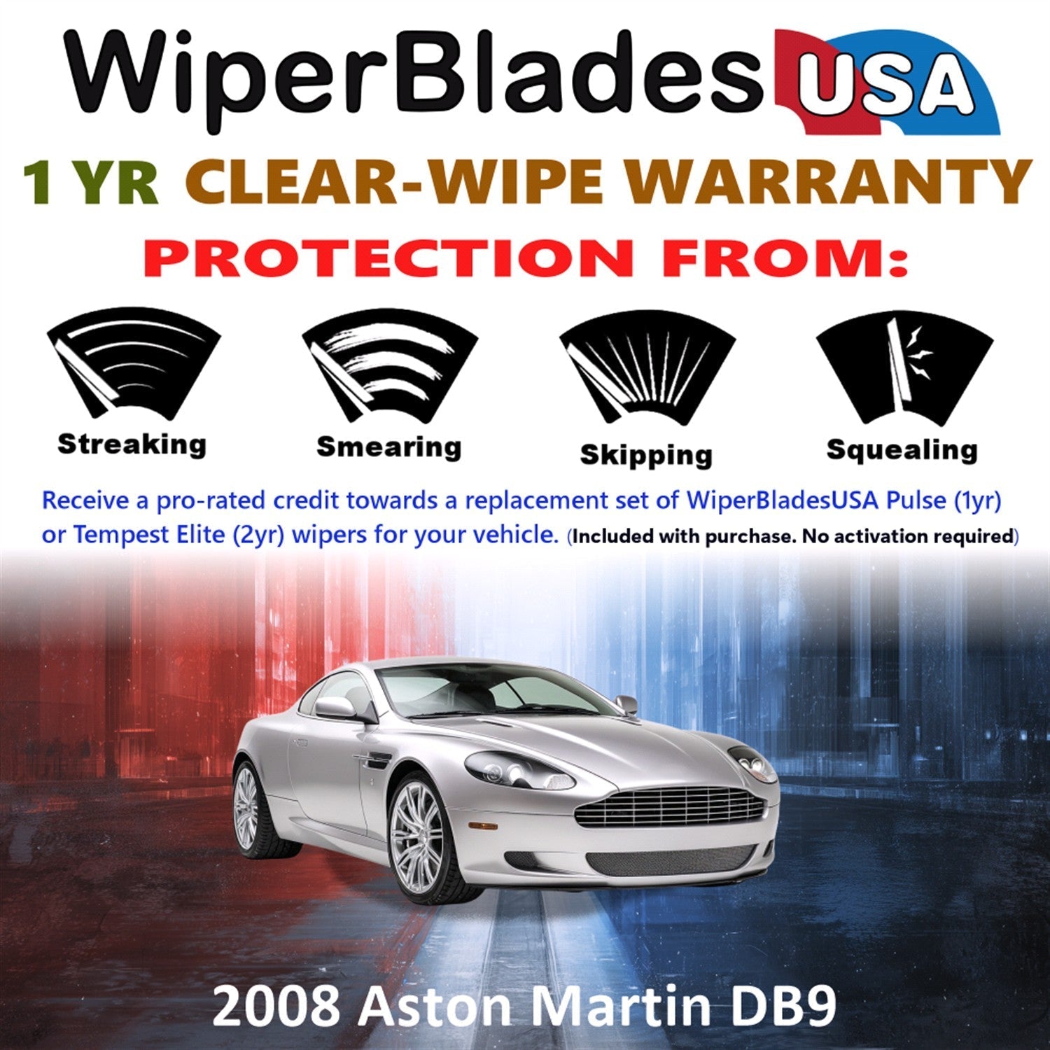 2008 Aston Martin DB9 Wiper Blades w/1yr Wear Warranty (Set of 2) Wipers-1