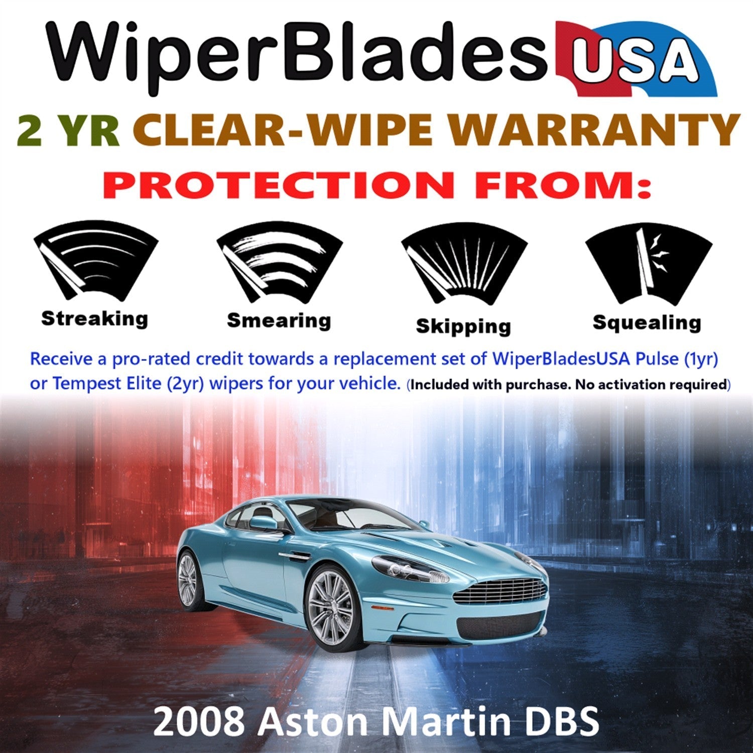2008 Aston Martin DBS Wiper Blades w/2yr Wear Warranty (Set of 2) Beam Wipers-1