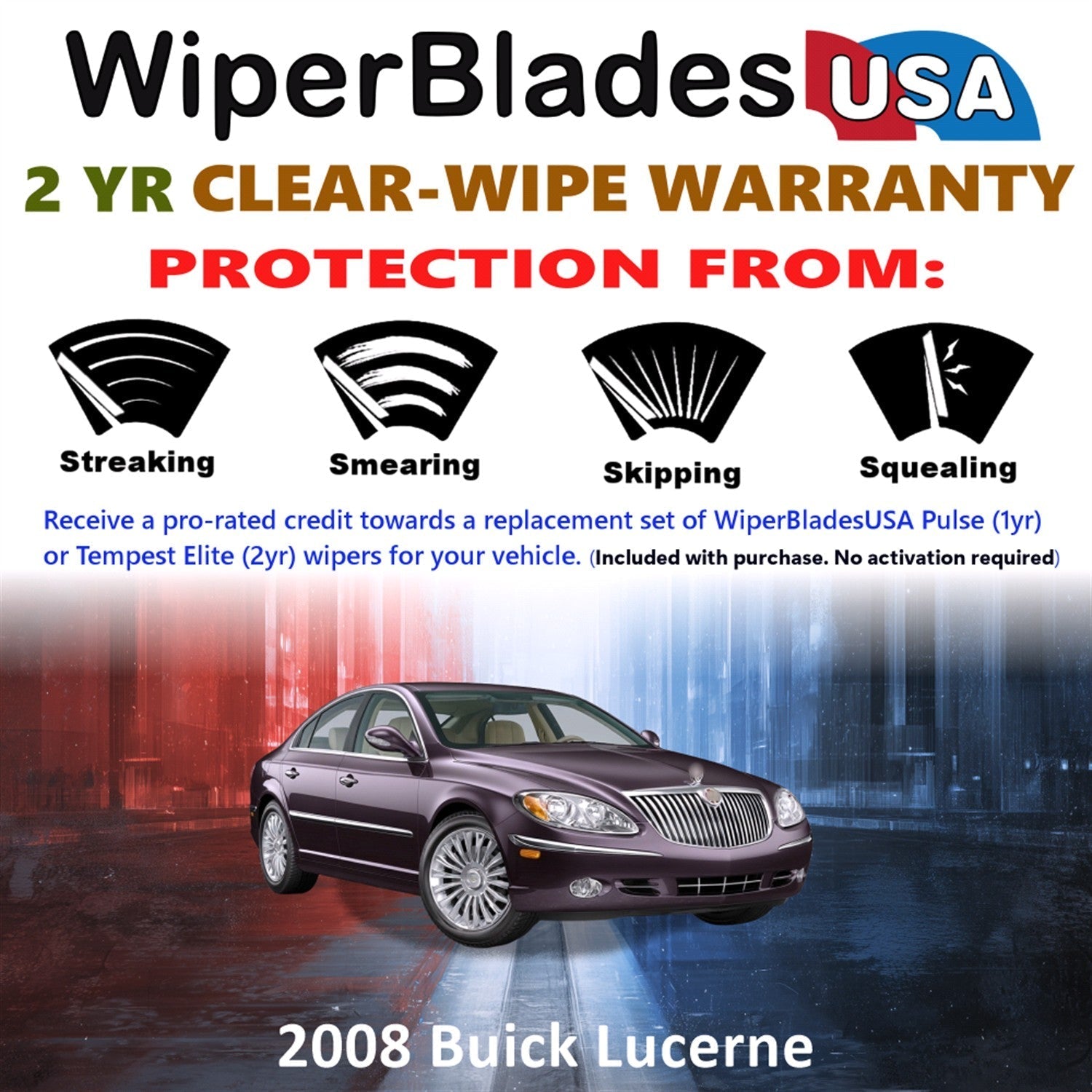 2008 Buick Lucerne Wiper Blades Set w/2yr Wear Warranty (Set of 2) Tempest Elite-1