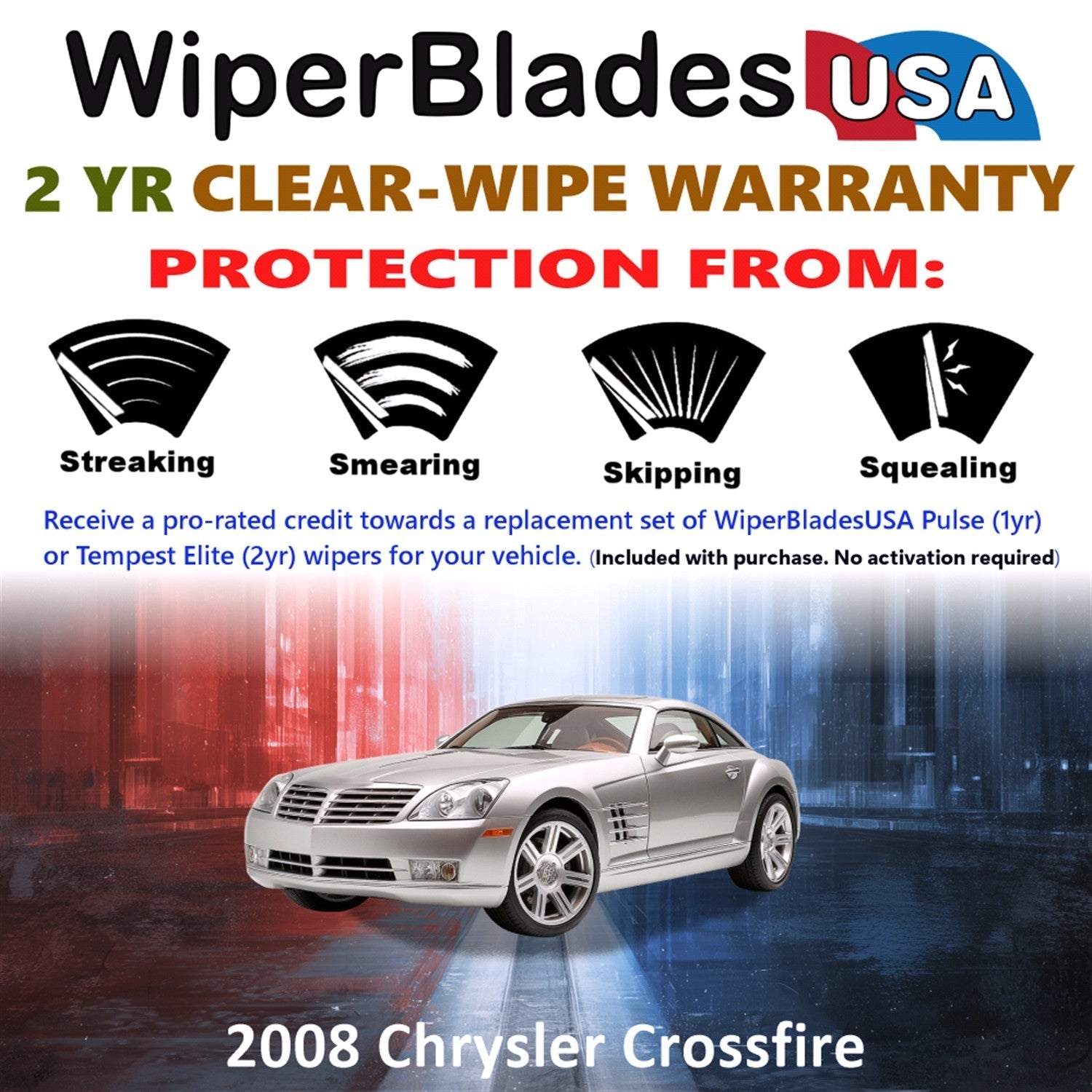 2008 Chrysler Crossfire Wiper Blades w/2yr Wear Warranty (Set of 2) Beam Wipers-1