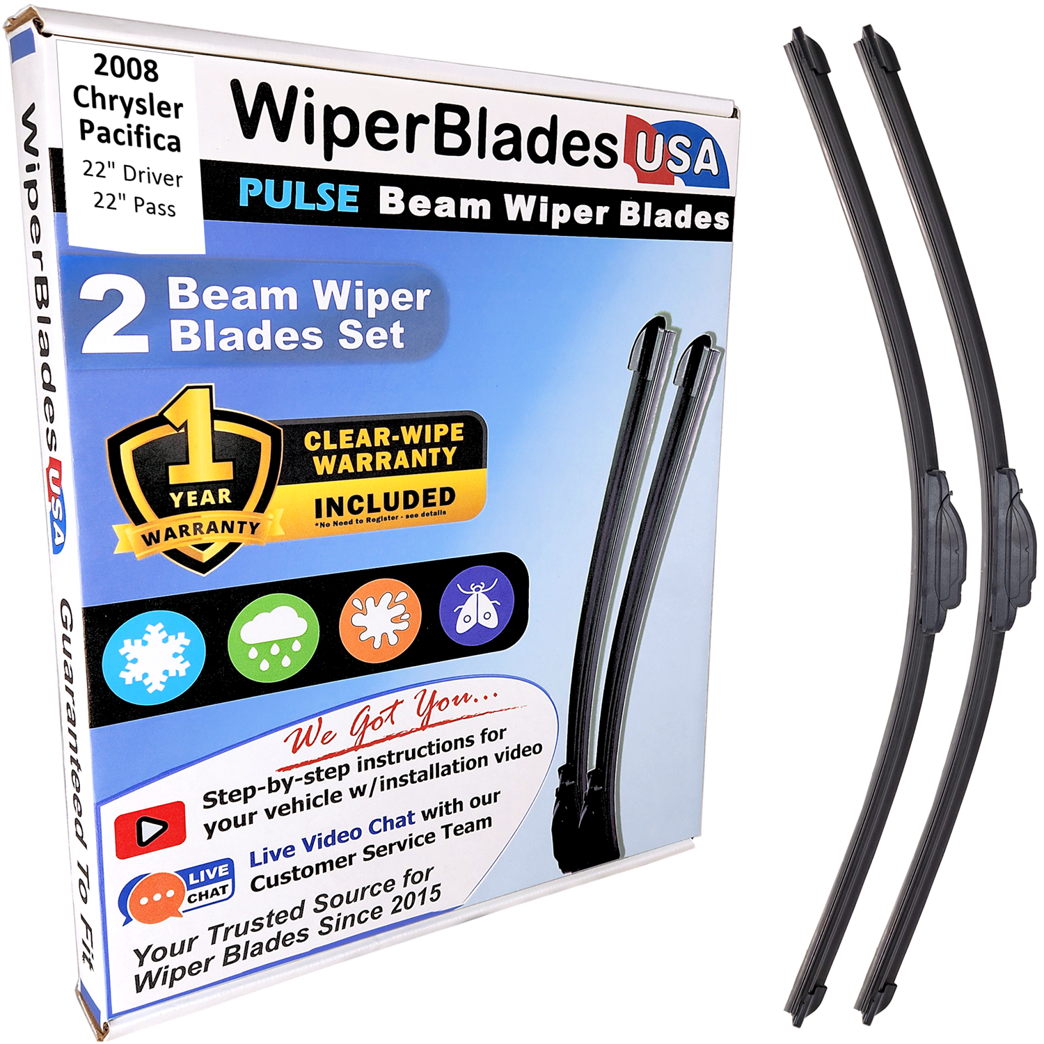 2008 Chrysler Pacifica Wiper Blades w/1yr Wear Warranty (Set of 2) Wipers-0