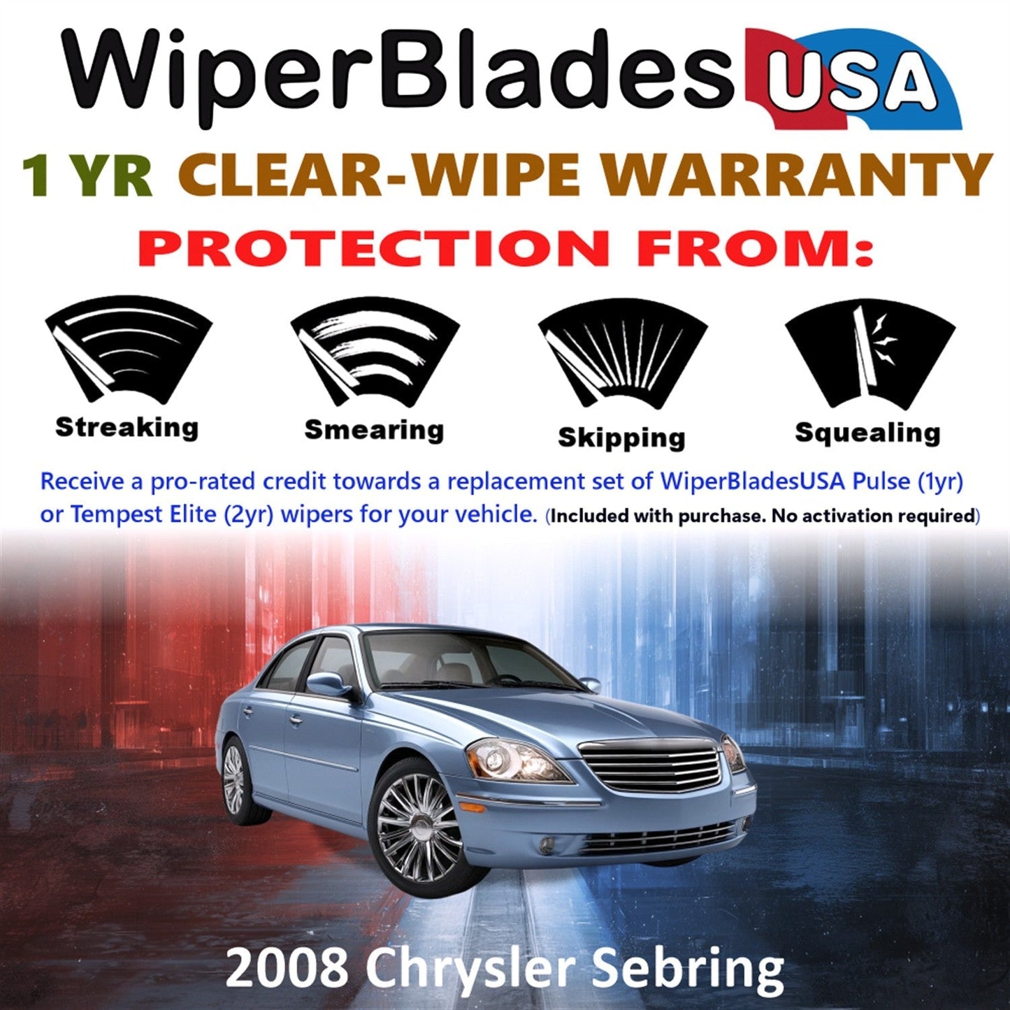 2008 Chrysler Sebring Wiper Blades w/1yr Wear Warranty (Set of 2) Wipers-1