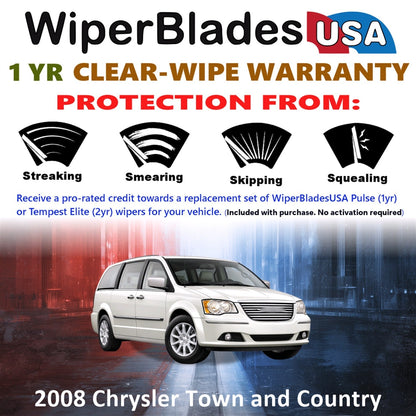 2008 Chrysler Town and Country Wiper Blades w/1yr Warranty (Set of 2) Wipers-1
