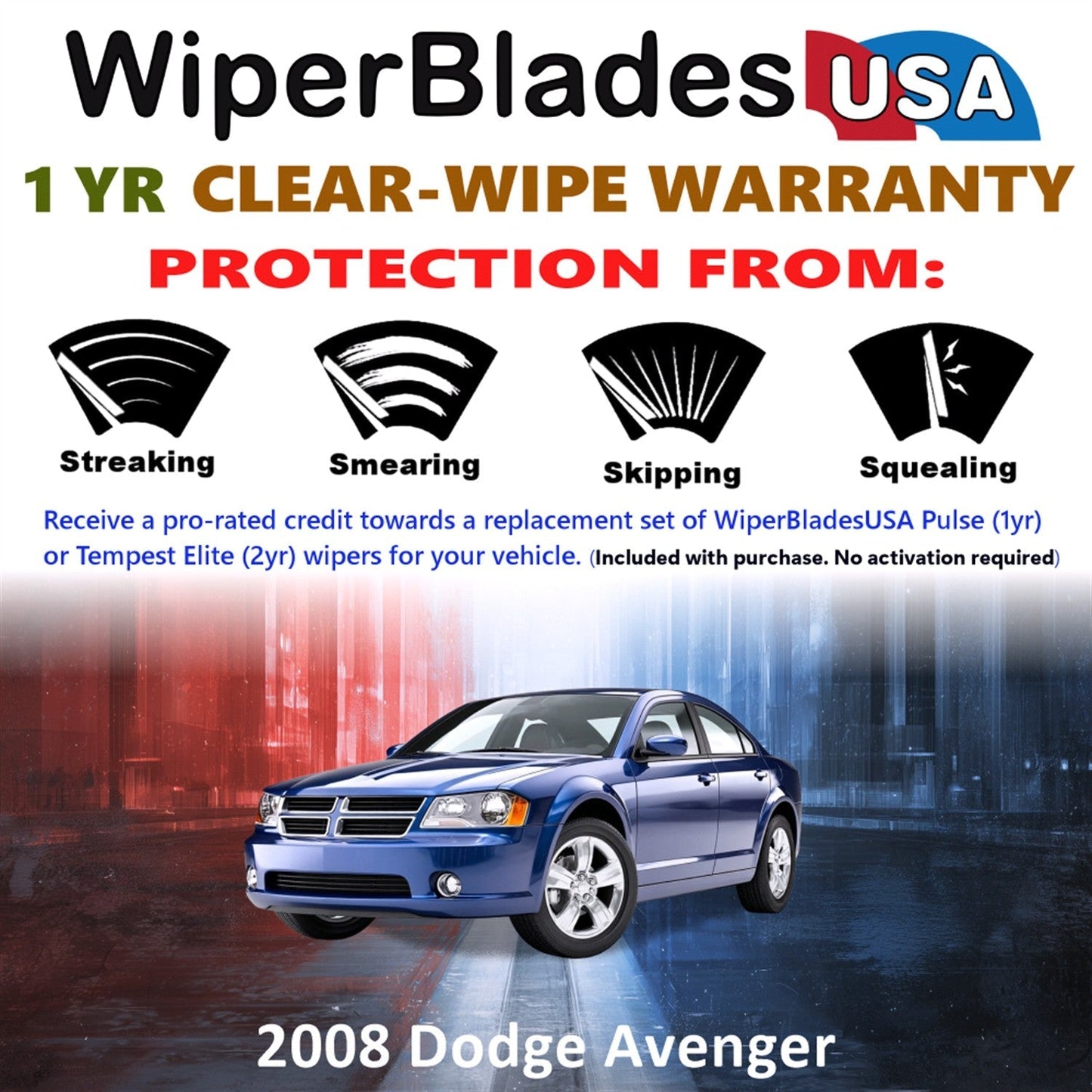 2008 Dodge Avenger Wiper Blades Set w/1yr Warranty (Set of 2) Pulse Beam Wipers-1