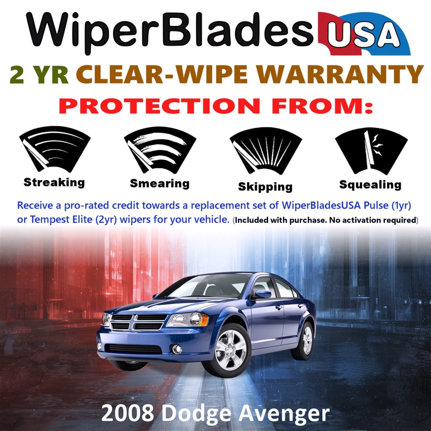 2008 Dodge Avenger Wiper Blades Set w/2yr Wear Warranty (Set of 2) Tempest Elite-1
