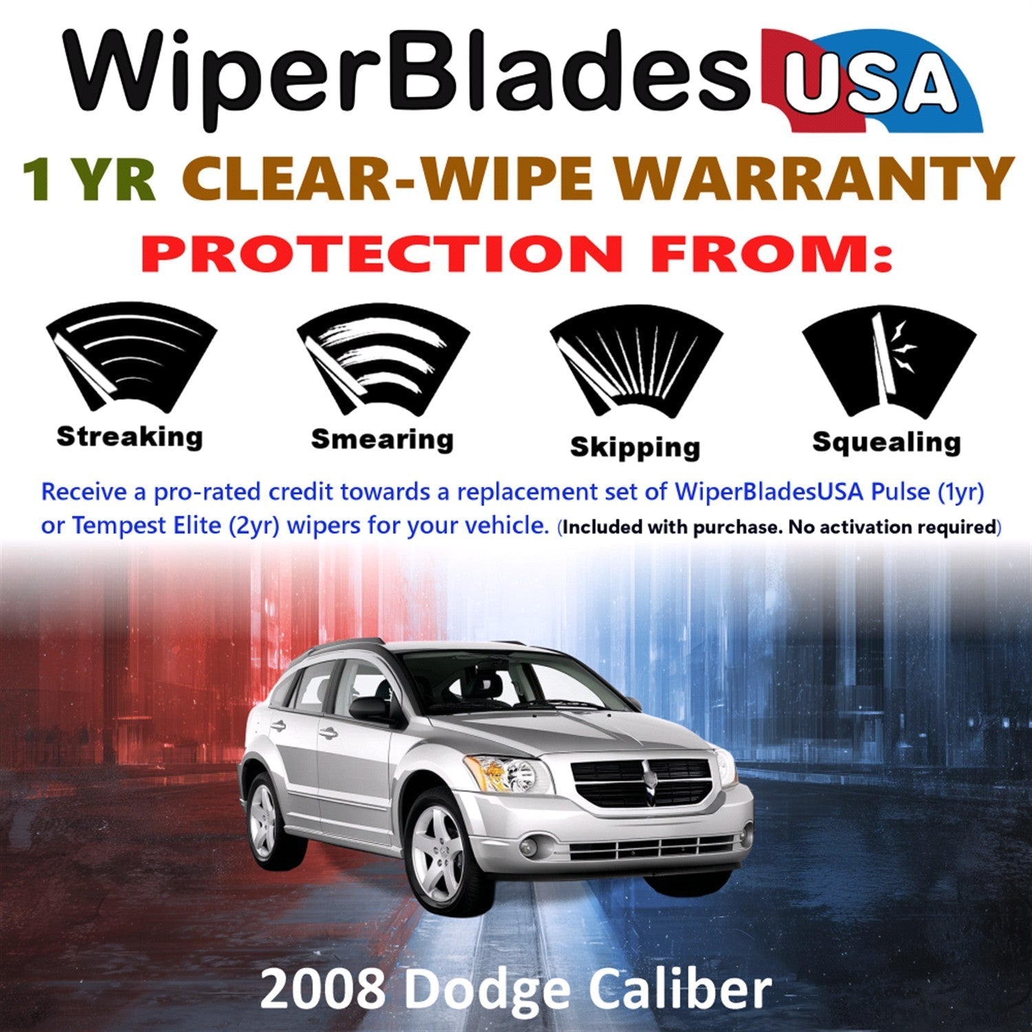 2008 Dodge Caliber Wiper Blades Set w/1yr Warranty (Set of 2) Pulse Beam Wipers-1