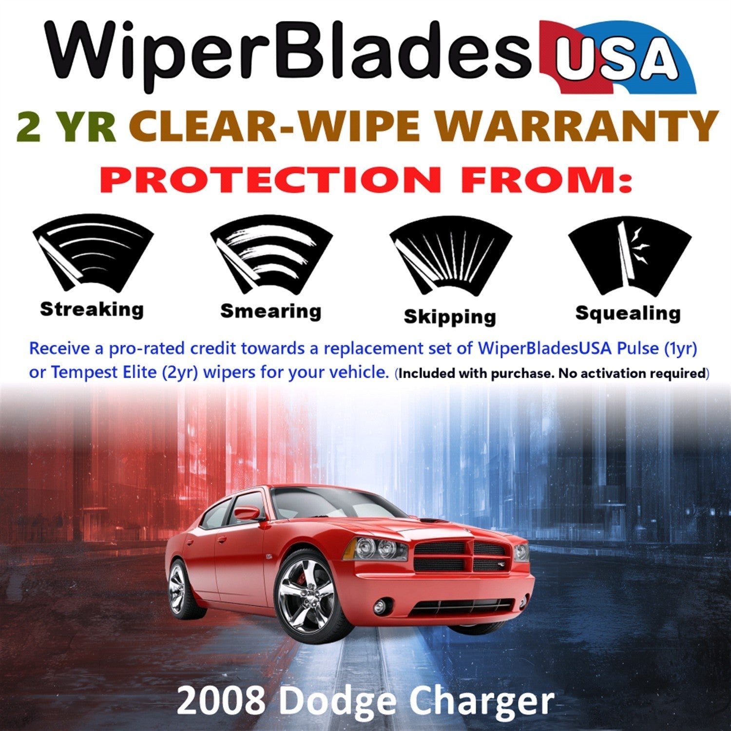 2008 Dodge Charger Wiper Blades Set w/2yr Wear Warranty (Set of 2) Tempest Elite-1