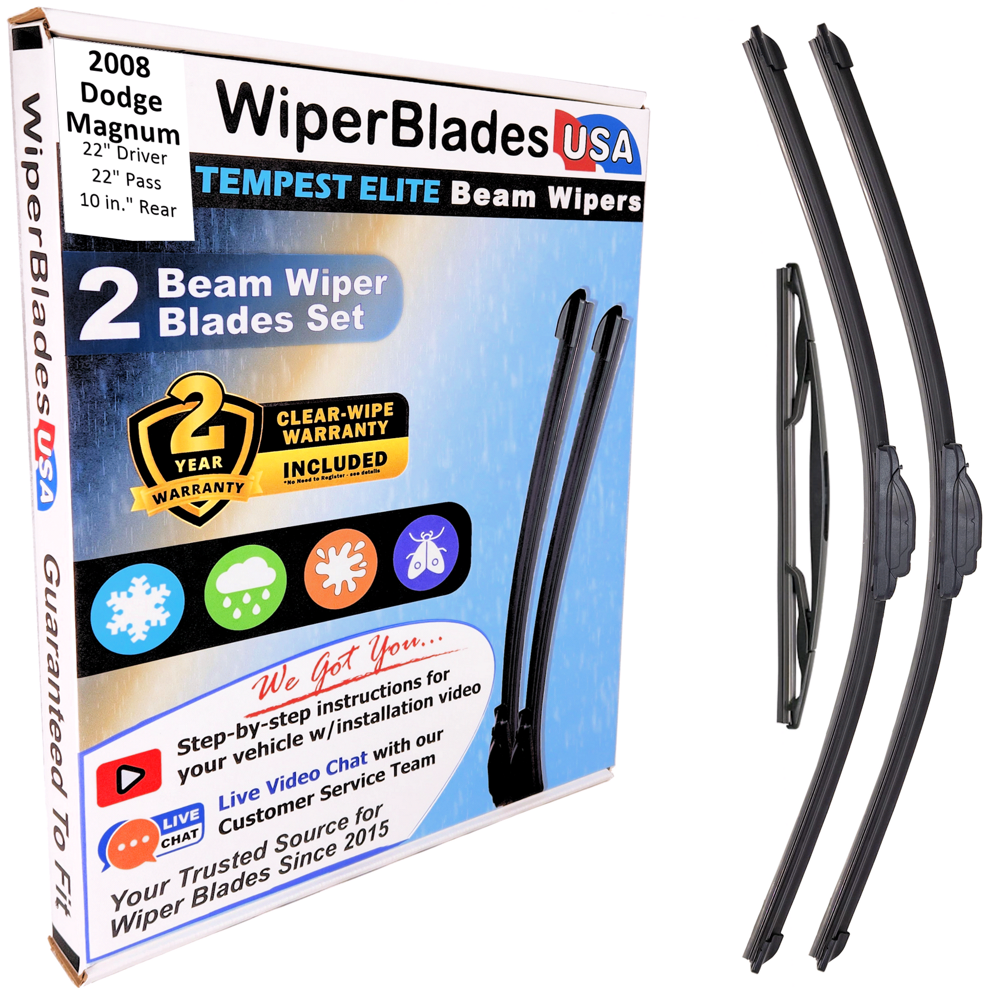 2008 Dodge Magnum Wiper Blades w/2yr Wear Warranty (Set of 3) w/Rear Beam Wipers-0
