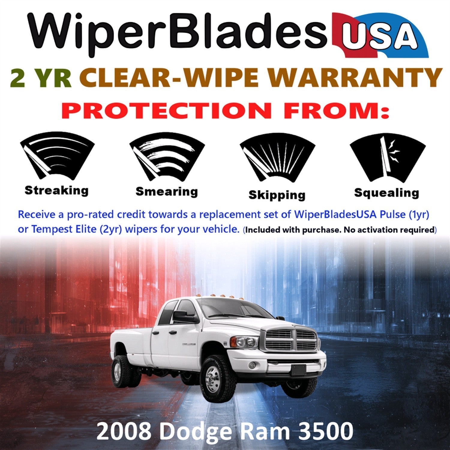 2008 Dodge Ram 3500 Wiper Blades w/2yr Wear Warranty (Set of 2) Beam Wipers-1