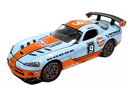 2008 Dodge Viper SRT10 #9 "Gulf Oil" Light Blue and Orange Limited Edition to 2496 pieces Worldwide 1/64 Diecast Model Car by Johnny Lightning-1