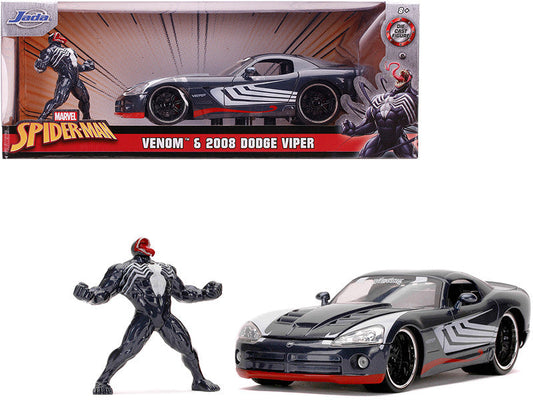 2008 Dodge Viper SRT10 Dark Gray with Venom Diecast Figurine "Spider-Man" "Marvel" Series 1/24 Diecast Model Car by Jada-0