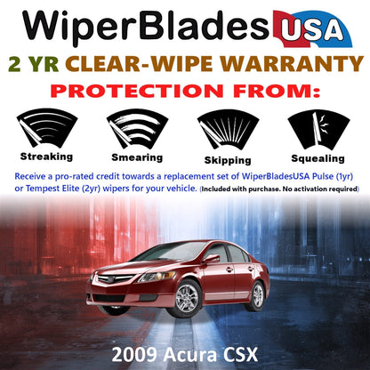 2009 Acura CSX Wiper Blades Set w/2yr Warranty (Set of 2) Tempest Elite Wipers-1