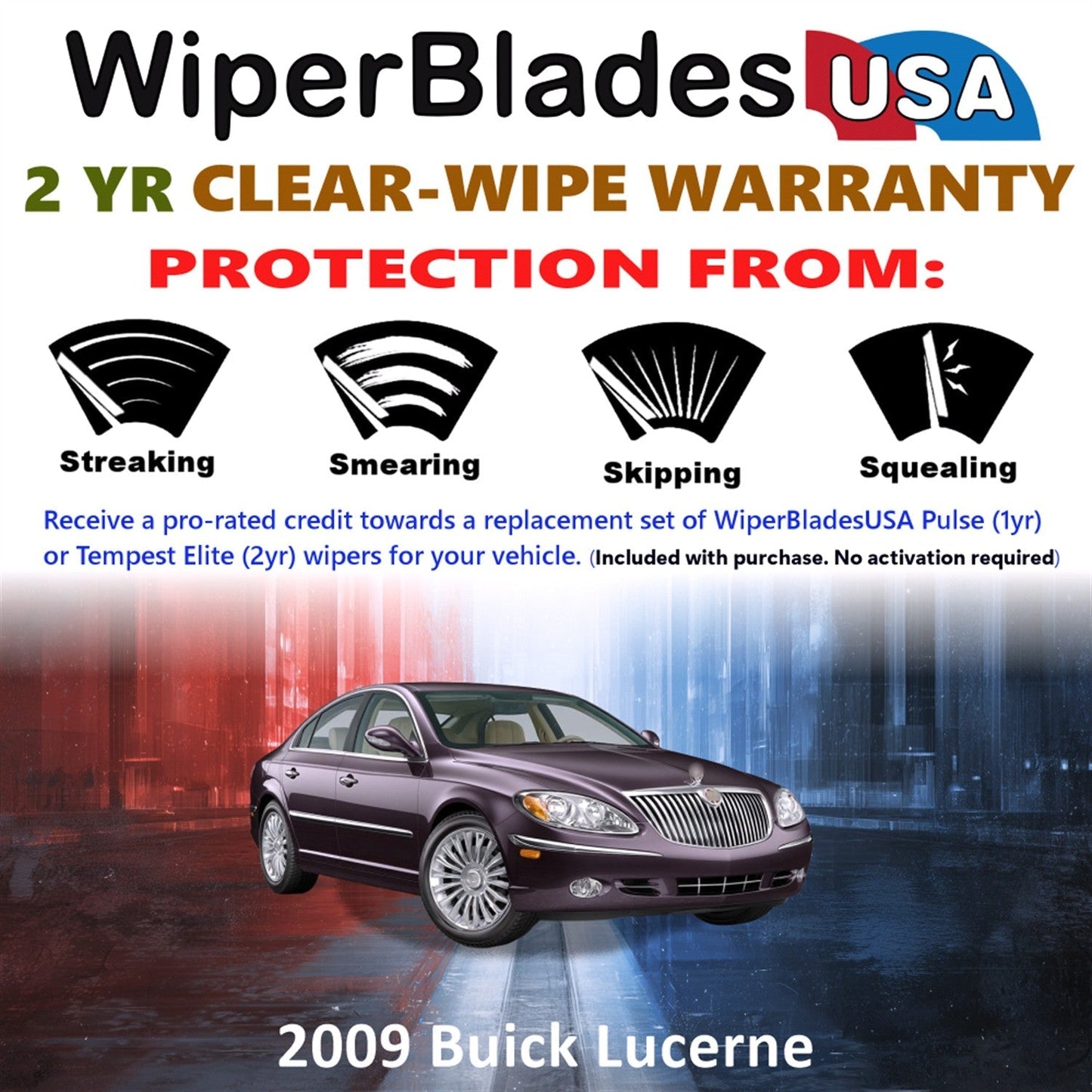 2009 Buick Lucerne Wiper Blades Set w/2yr Wear Warranty (Set of 2) Tempest Elite-1