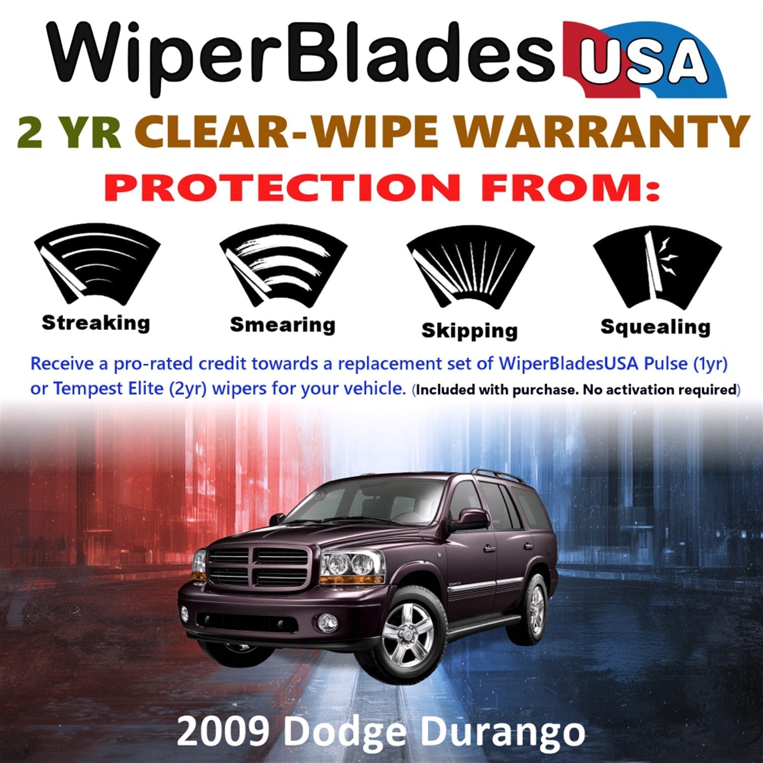 2009 Dodge Durango Wiper Blades w/2yr Wear Warranty (Set of 3) w/Rear Wipers-1