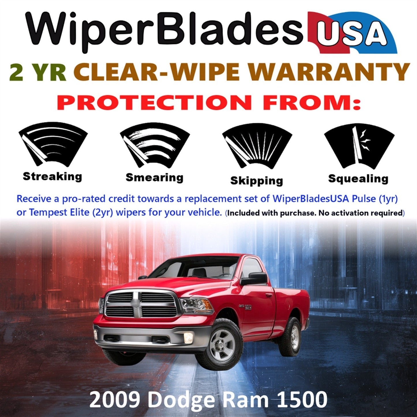 2009 Dodge Ram 1500 Wiper Blades w/2yr Wear Warranty (Set of 2) Beam Wipers-1