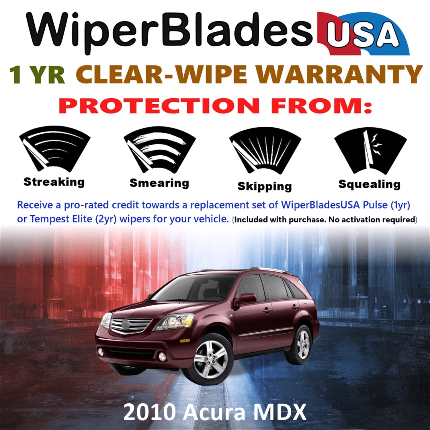 2010 Acura MDX Wiper Blades Set w/1yr Wear Warranty (Set of 2) Pulse Beam Wipers-1