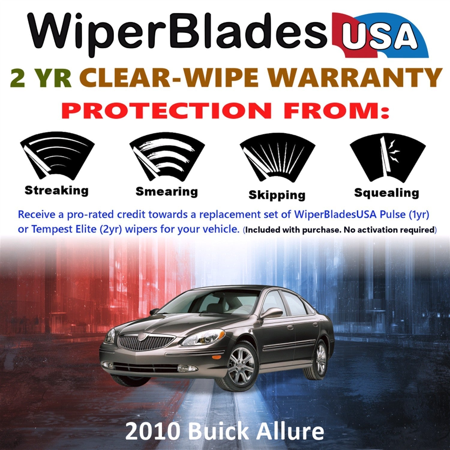 2010 Buick Allure Wiper Blades Set w/2yr Wear Warranty (Set of 2) Tempest Elite-1