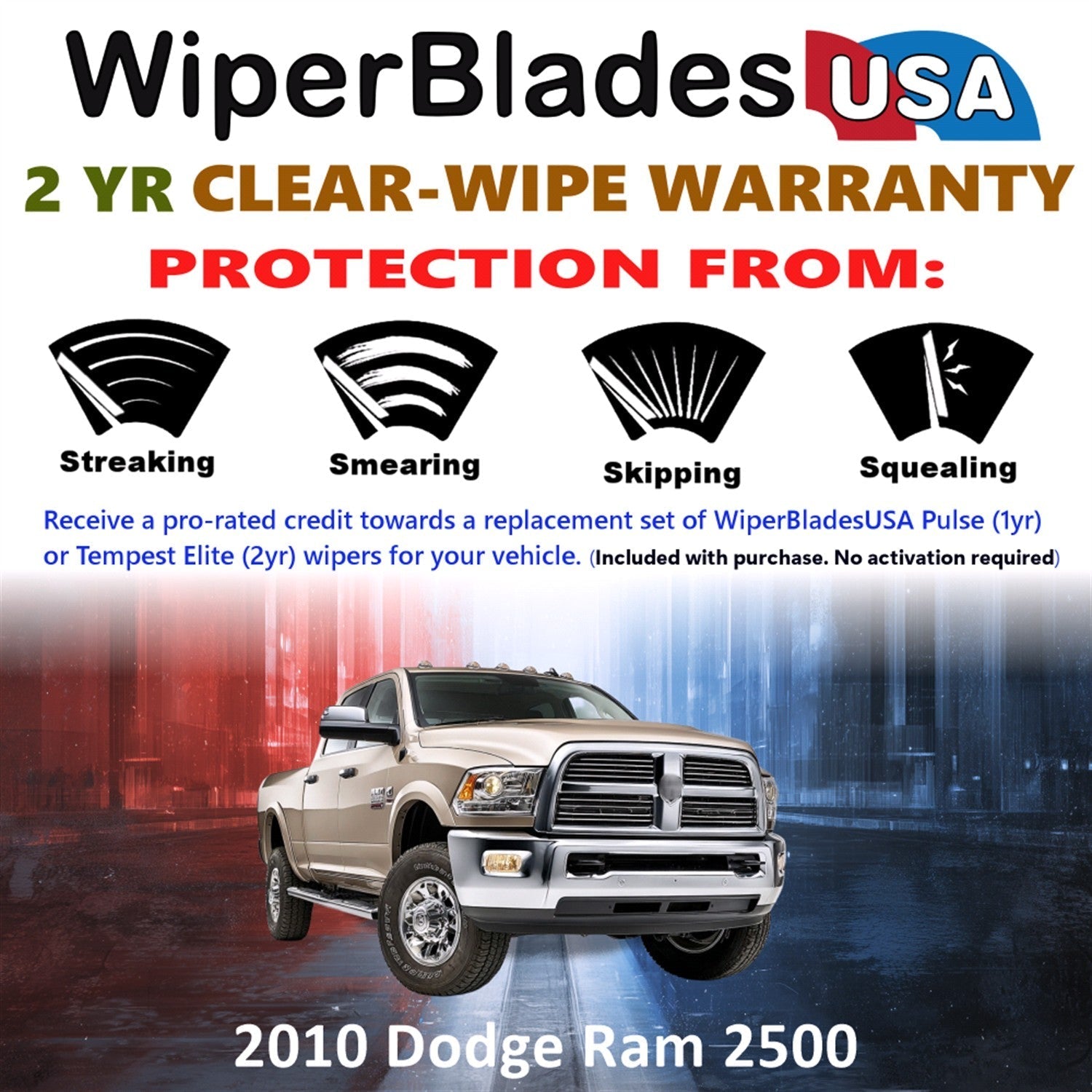 2010 Dodge Ram 2500 Wiper Blades w/2yr Wear Warranty (Set of 2) Beam Wipers-1