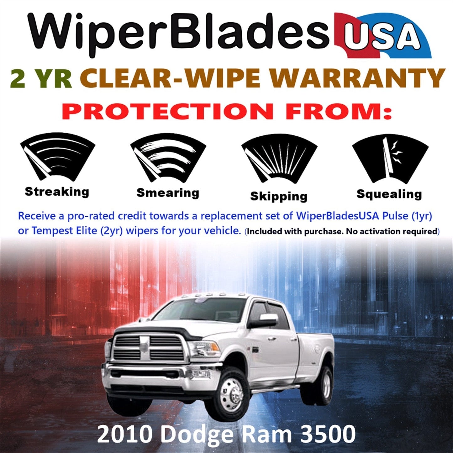 2010 Dodge Ram 3500 Wiper Blades w/2yr Wear Warranty (Set of 2) Beam Wipers-1