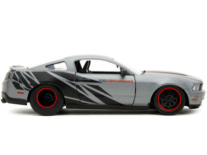 2010 Ford Mustang GT Matt Gray Metallic with Black Graphics and Stripes "Ford Performance" "Bigtime Muscle" Series 1/24 Diecast Model Car by Jada-2