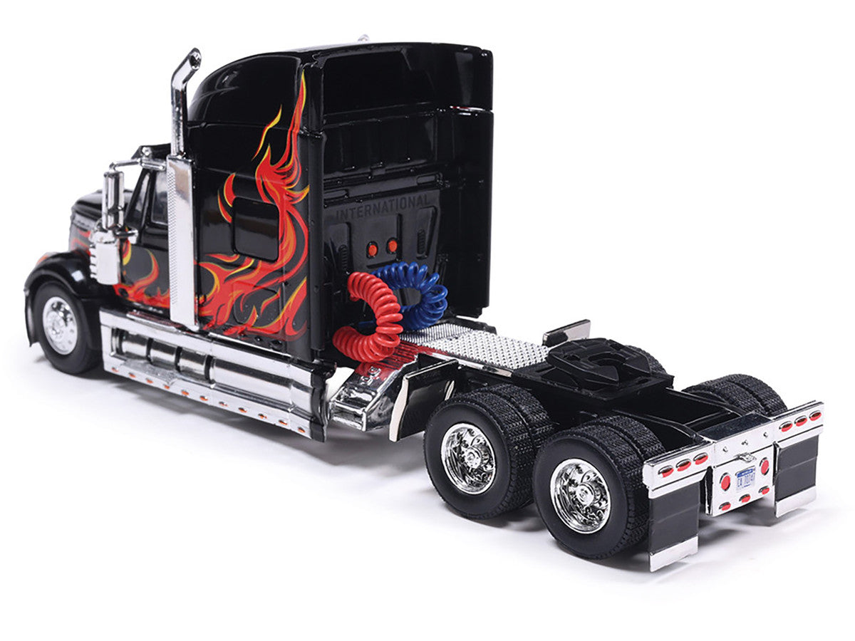 2010 International Lonestar Truck Tractor Black with Flame Graphics 1/64 Diecast Model by IXO Models-1