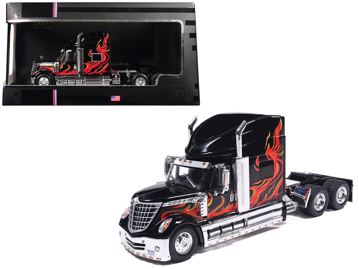 2010 International Lonestar Truck Tractor Black with Flame Graphics 1/64 Diecast Model by IXO Models-4
