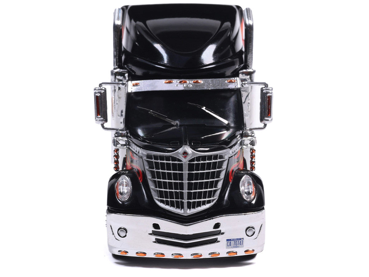 2010 International Lonestar Truck Tractor Black with Flame Graphics 1/64 Diecast Model by IXO Models-3
