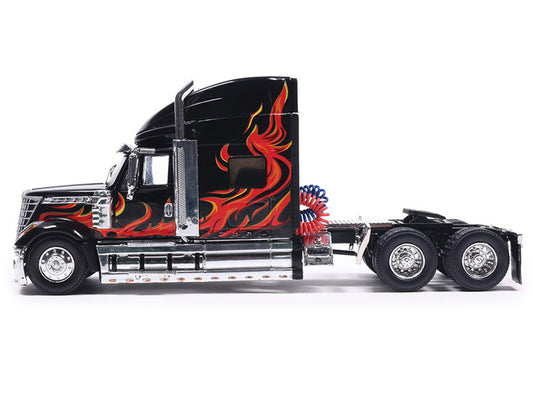 2010 International Lonestar Truck Tractor Black with Flame Graphics 1/64 Diecast Model by IXO Models-2