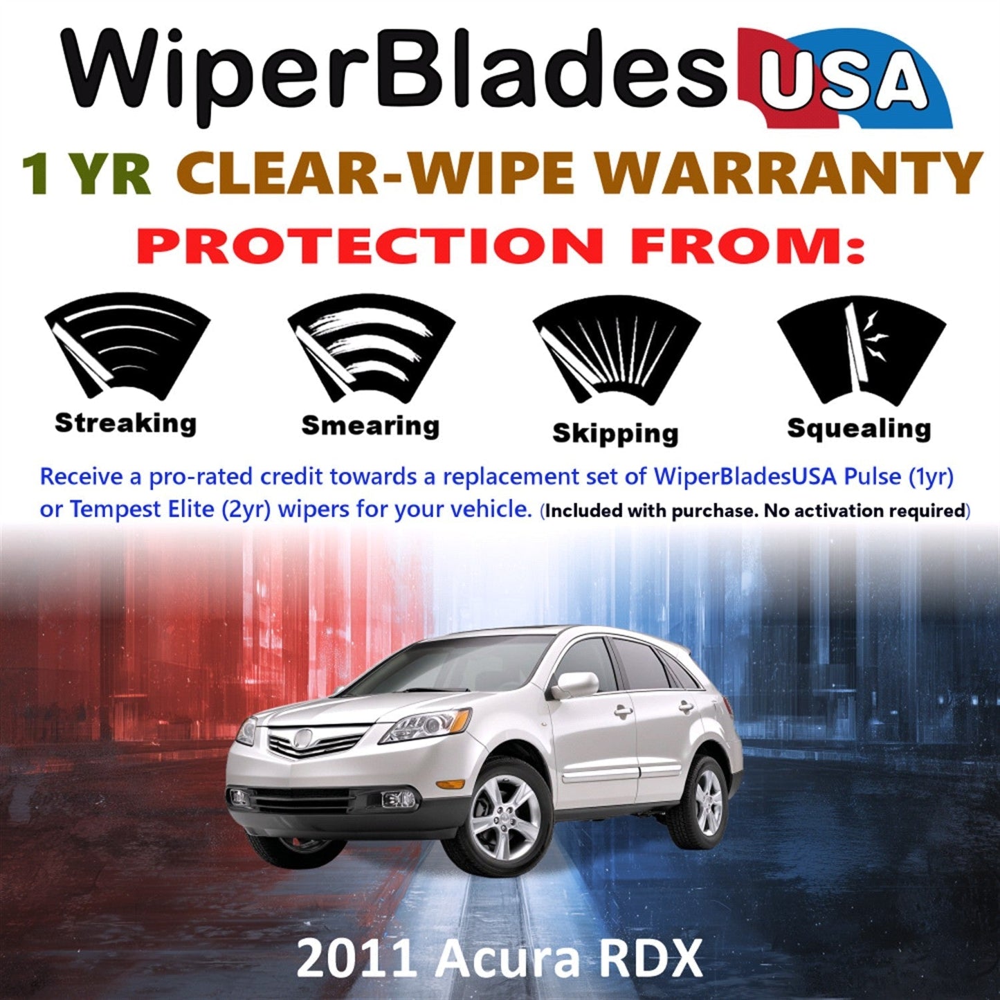 2011 Acura RDX Wiper Blades w/1yr Wear Warranty (Set of 3) w/Rear Wipers-1