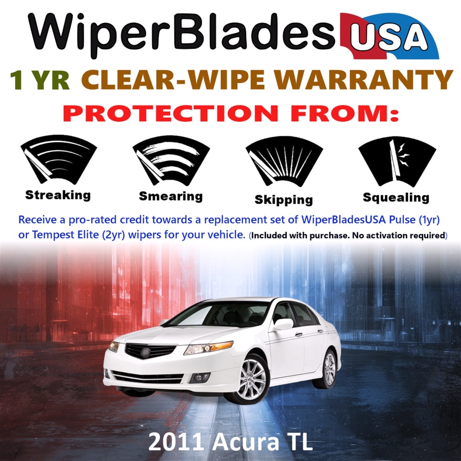 2011 Acura TL Wiper Blades Set w/1yr Wear Warranty (Set of 2) Pulse Beam Wipers-1
