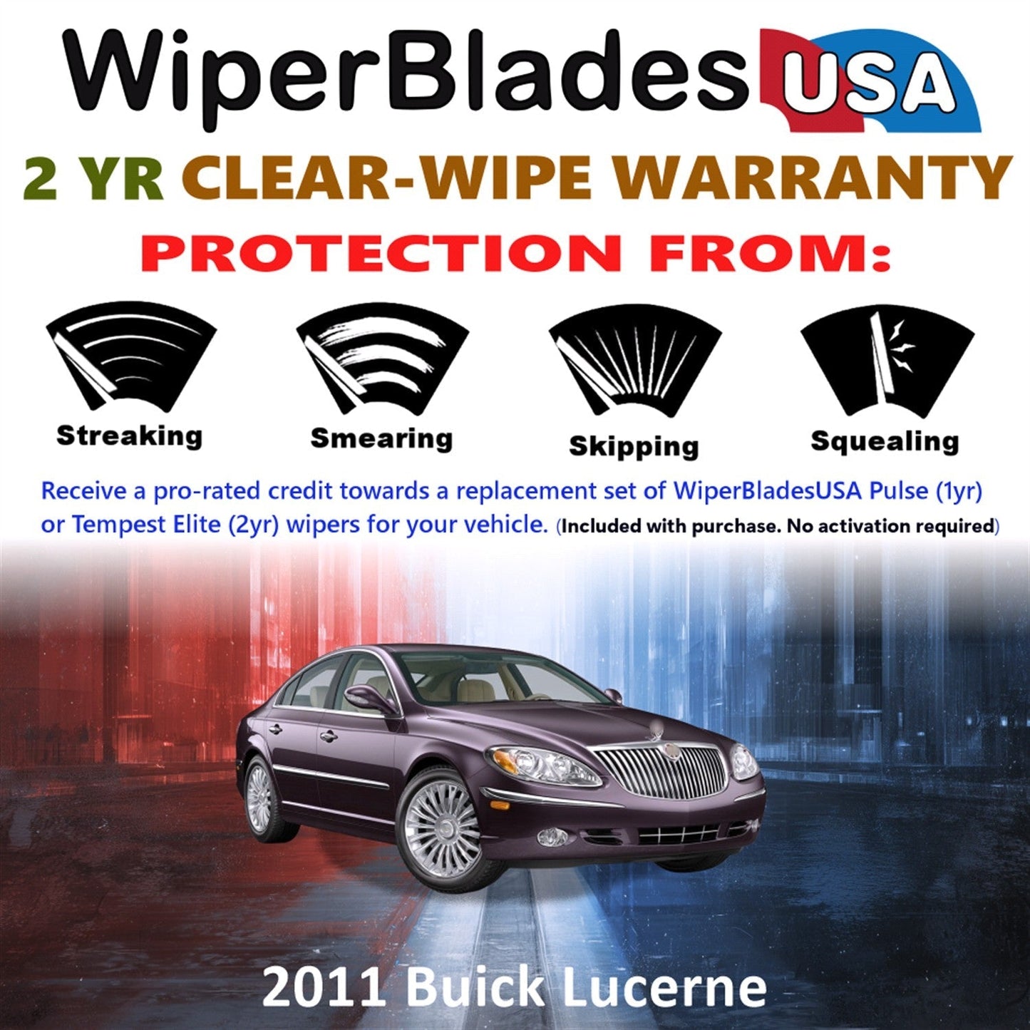 2011 Buick Lucerne Wiper Blades Set w/2yr Wear Warranty (Set of 2) Tempest Elite-1