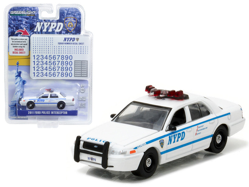 2011 Ford Crown Victoria Police New York Police Department (NYPD) with NYPD Squad Number Decal Sheet Hobby Exclusive 1/64 Diecast Model Car by Greenlight-0