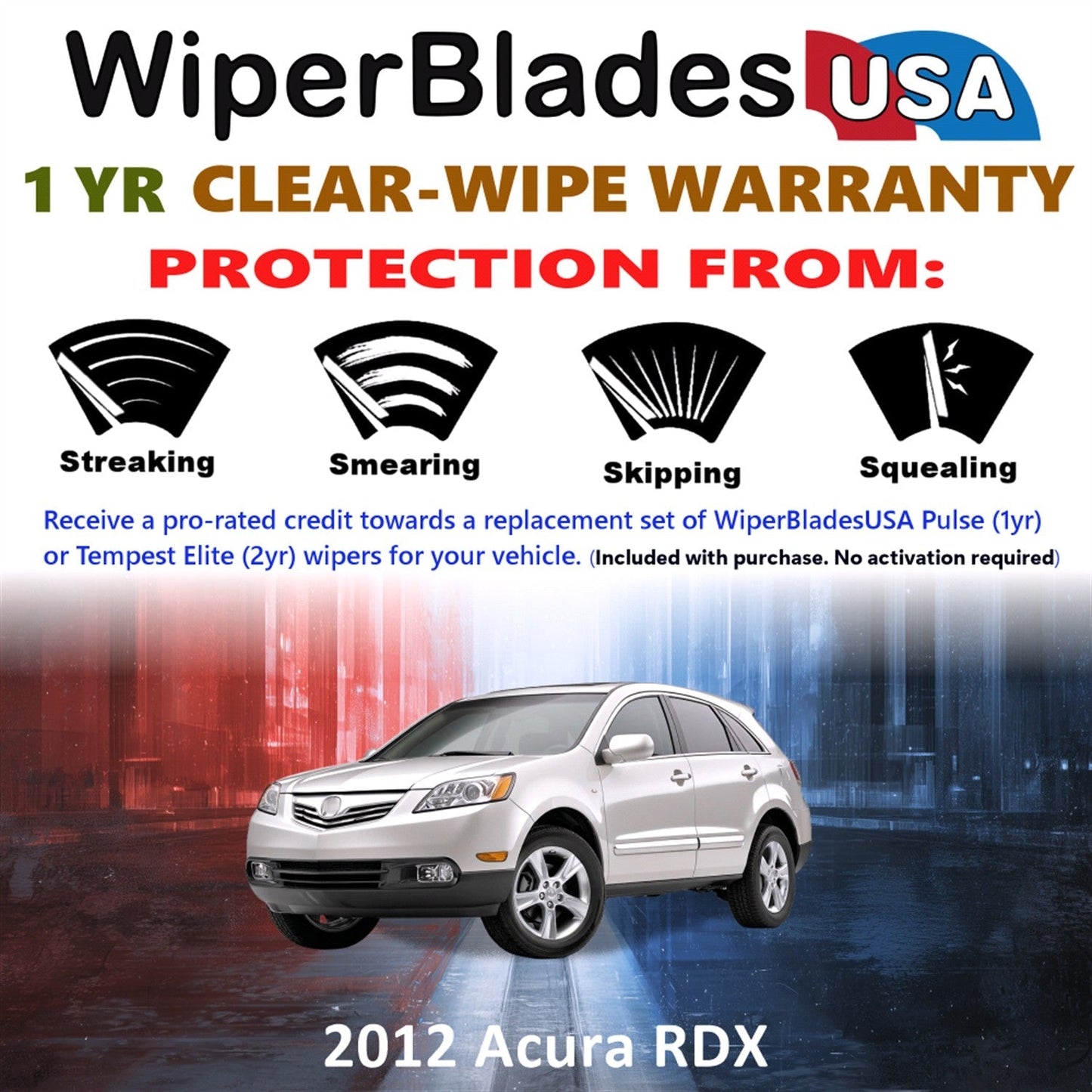 2012 Acura RDX Wiper Blades Set w/1yr Wear Warranty (Set of 2) Pulse Beam Wipers-1