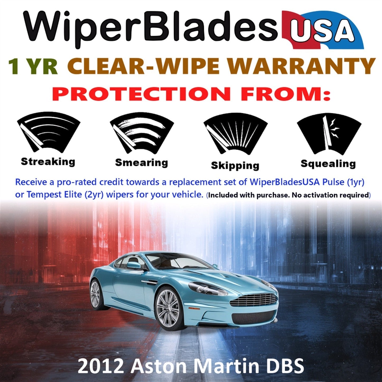 2012 Aston Martin DBS Wiper Blades w/1yr Wear Warranty (Set of 2) Wipers-1