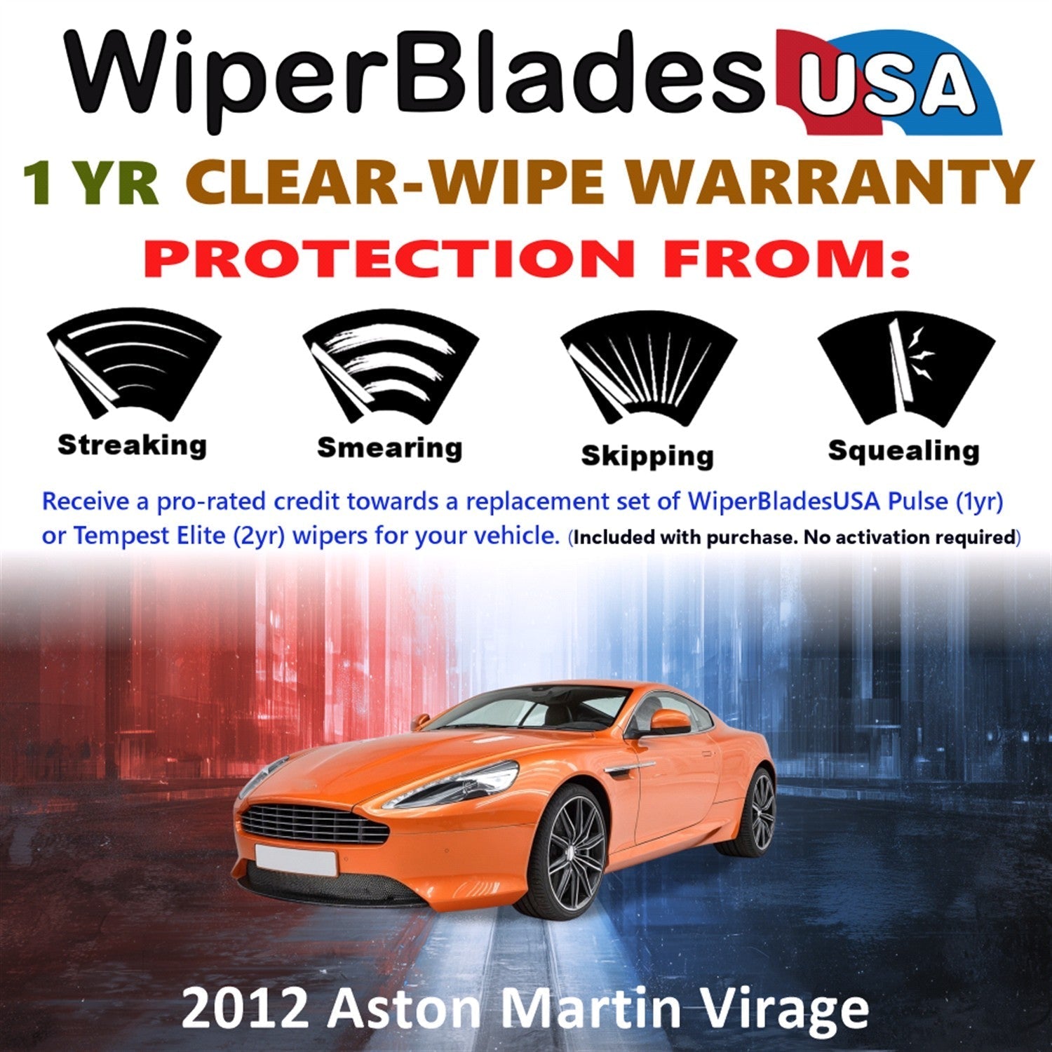 2012 Aston Martin Virage Wiper Blades w/1yr Wear Warranty (Set of 2) Wipers-1