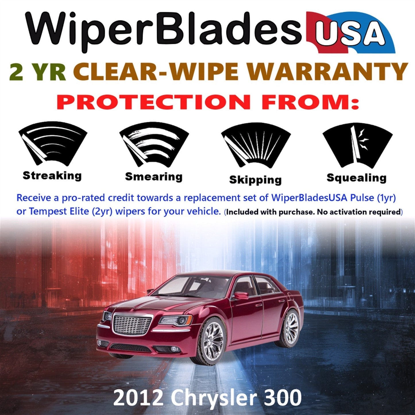 2012 Chrysler 300 Wiper Blades Set w/2yr Wear Warranty (Set of 2) Tempest Elite-1