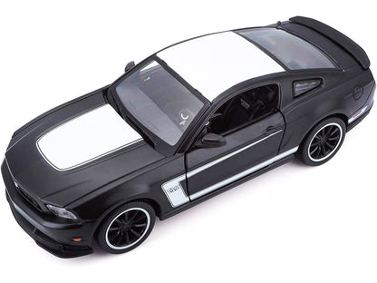 2012 Ford Mustang Boss 302 Matt Black and White 1/24 Diecast Model Car by Maisto-4
