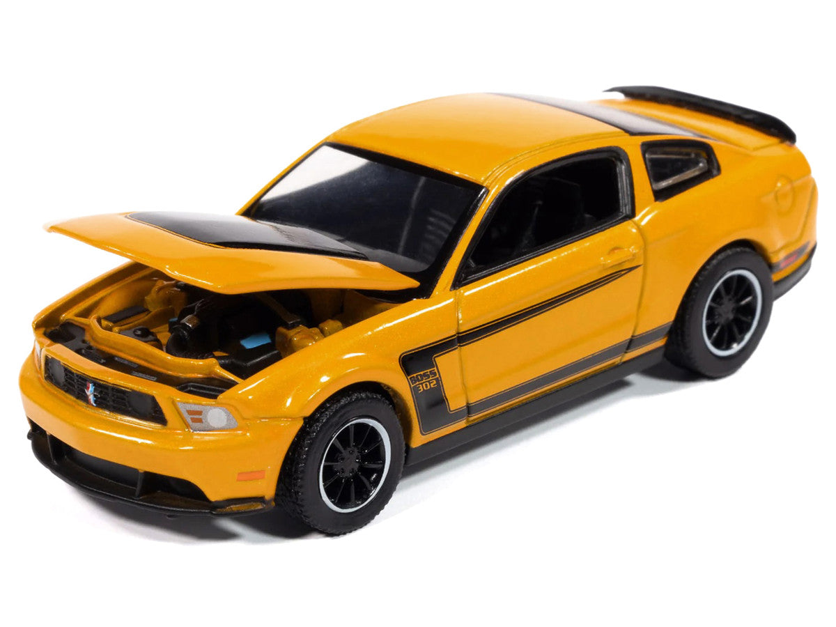 2012 Ford Mustang Boss 302 Yellow Blaze with Black Accents "Modern Muscle" Series 1/64 Diecast Model Car by Auto World-1