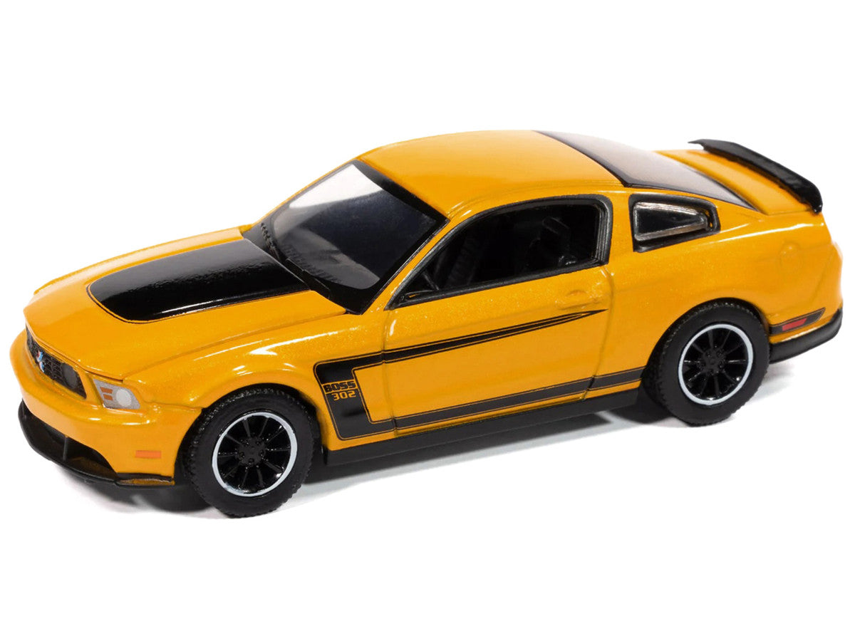 2012 Ford Mustang Boss 302 Yellow Blaze with Black Accents "Modern Muscle" Series 1/64 Diecast Model Car by Auto World-0