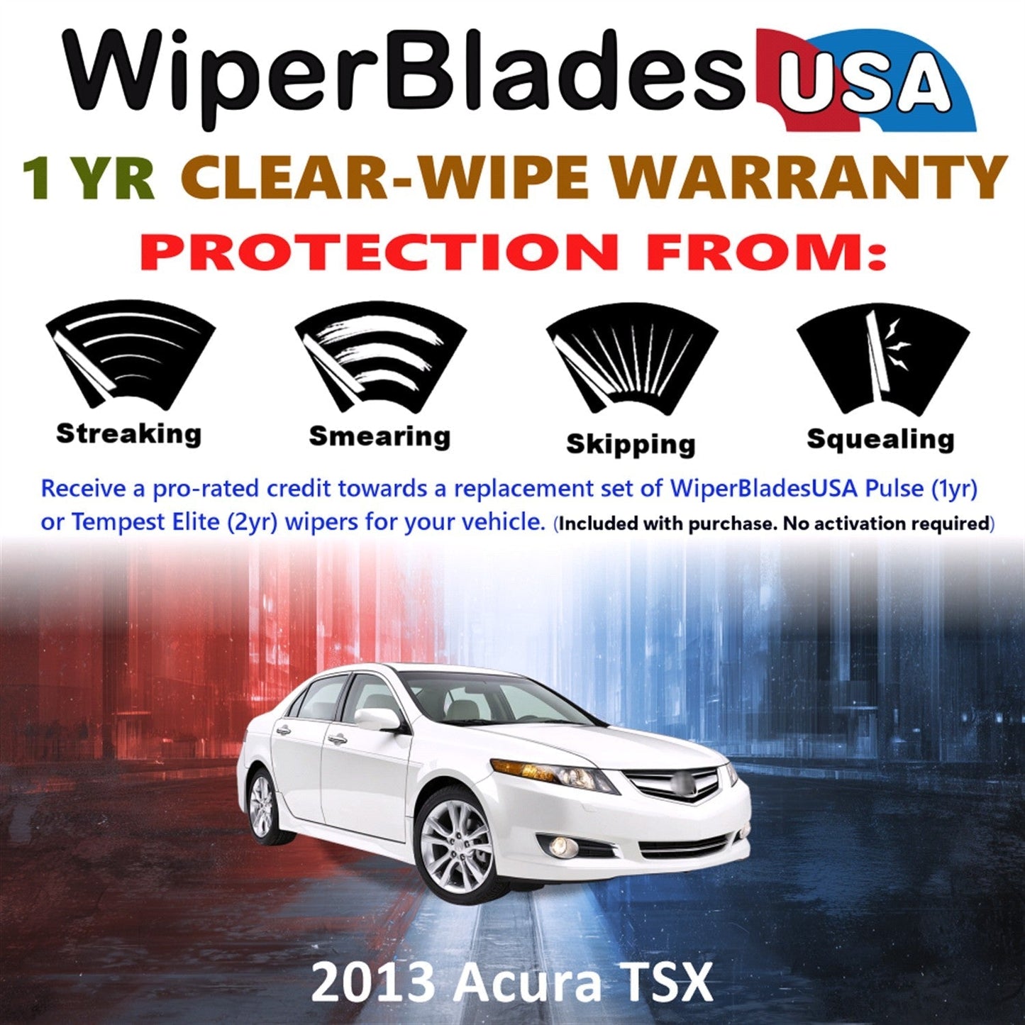 2013 Acura TSX Wiper Blades Set w/1yr Wear Warranty (Set of 2) Pulse Beam Wipers-1