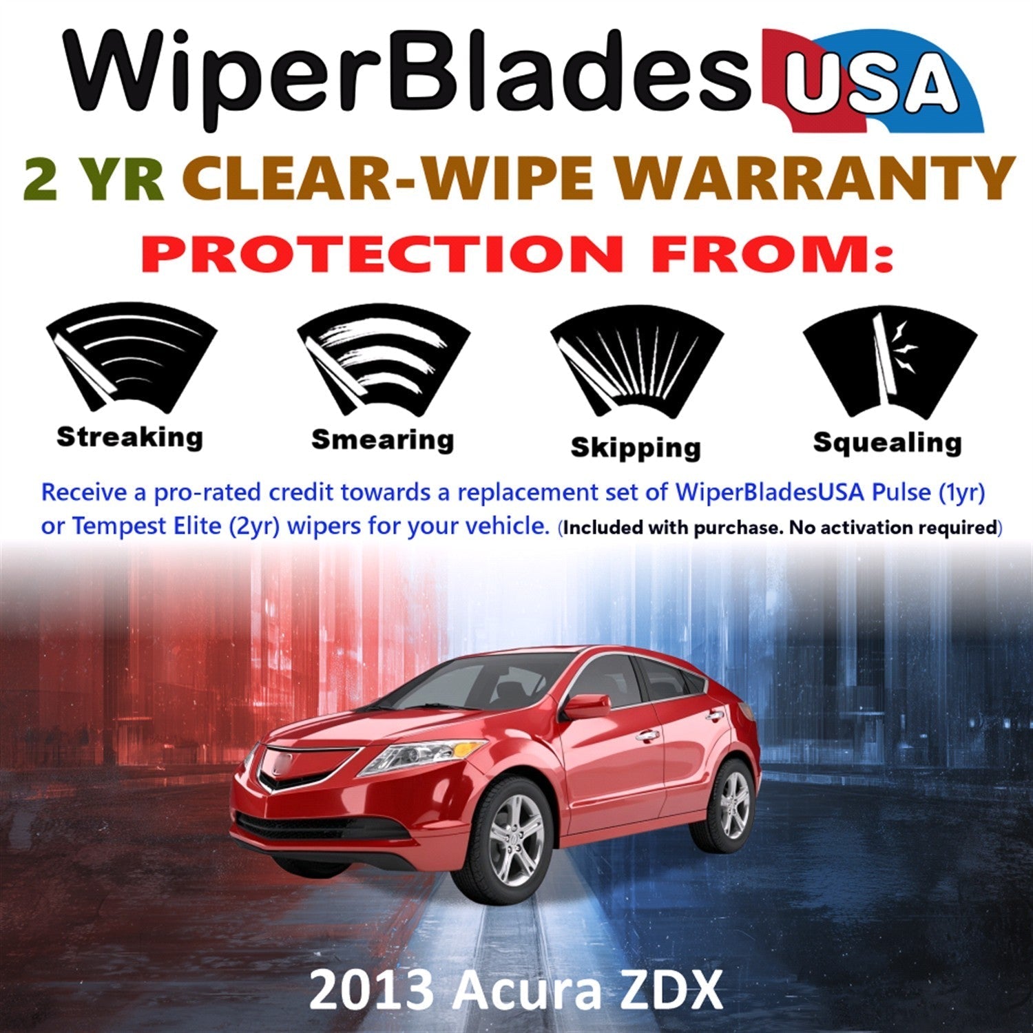 2013 Acura ZDX Wiper Blades Set w/2yr Warranty (Set of 2) Tempest Elite Wipers-1