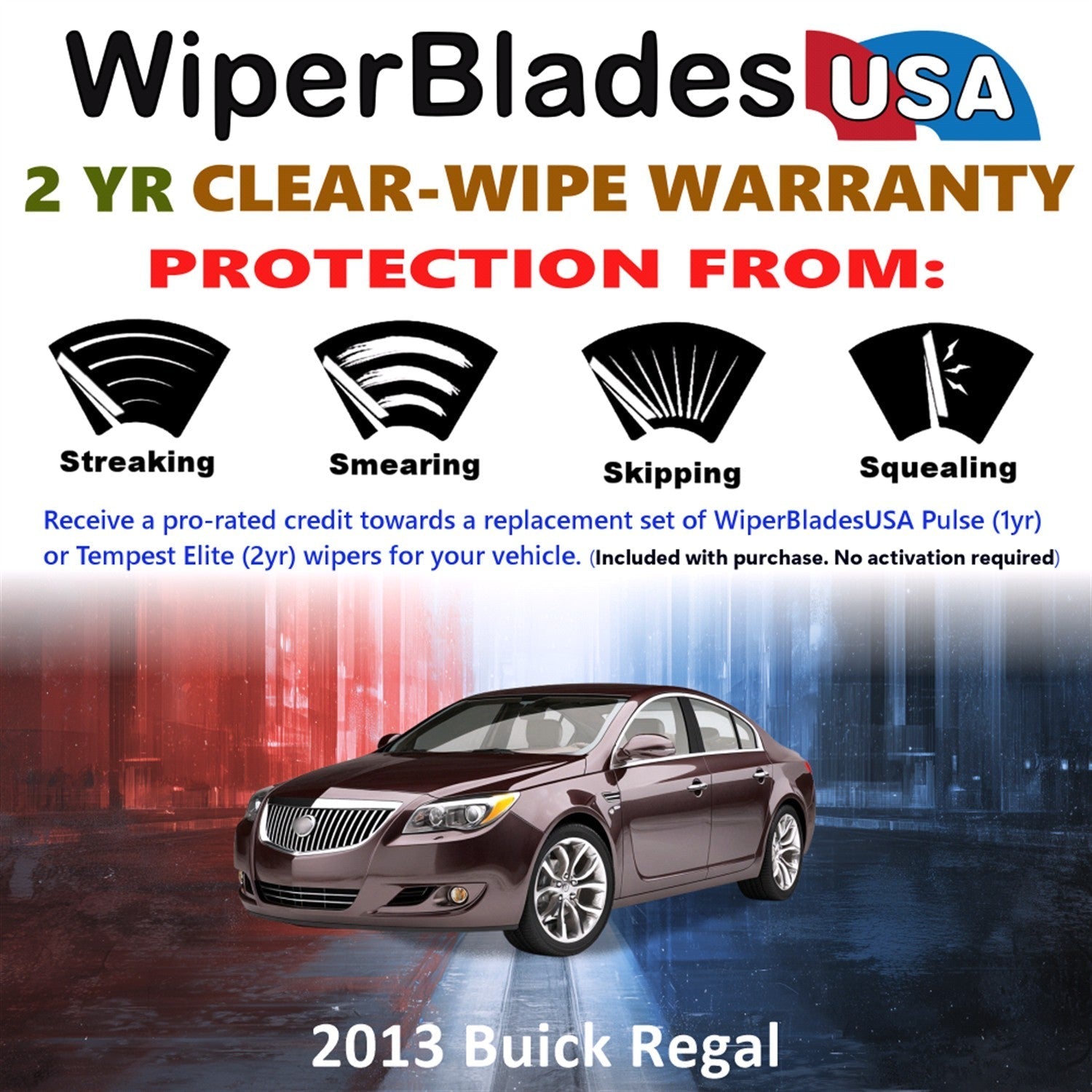 2013 Buick Regal Wiper Blades Set w/2yr Warranty (Set of 2) Tempest Elite Wipers-1