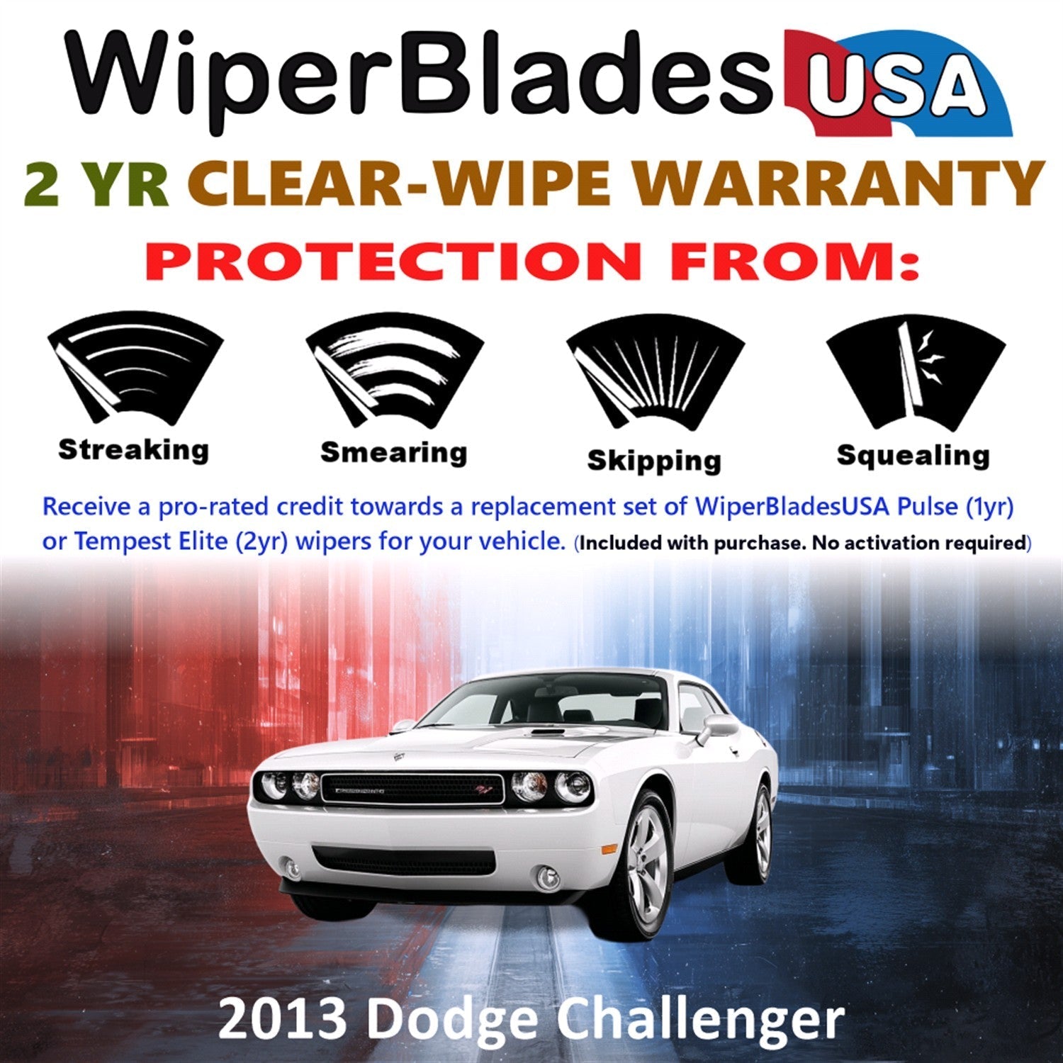 2013 Dodge Challenger Wiper Blades w/2yr Wear Warranty (Set of 2) Beam Wipers-1
